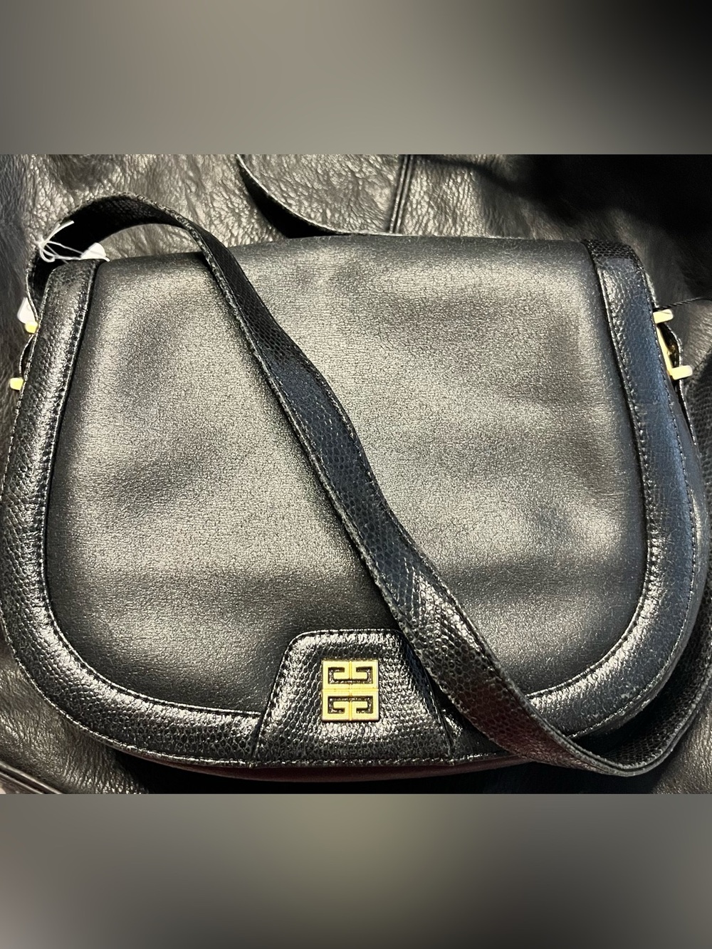 Vintage GIVENCHY Black Leather 4G Logo Flap Shoulder Saddle Bag